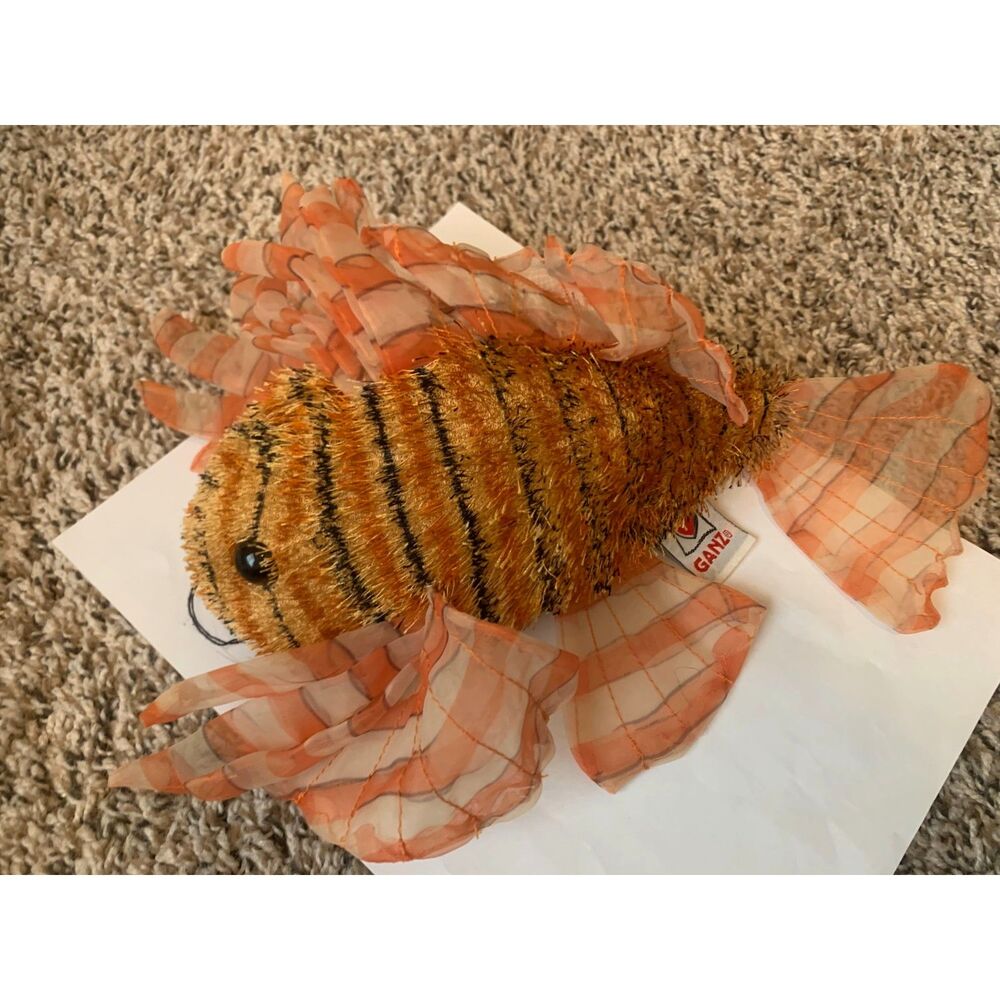 Ganz Webkinz Lionfish Lion Fish Plush HM355 9" Orange Striped Stuffed Animal